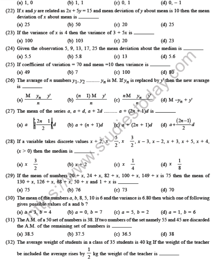 JEE Mathematics Statistics and Probability MCQs, Multiple Choice Questions