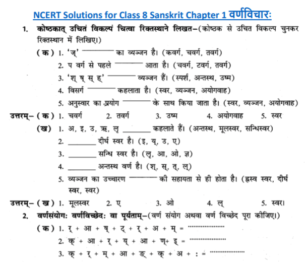 NCERT Solutions Class 8 Sanskrit Chapter 1 Varnvichar