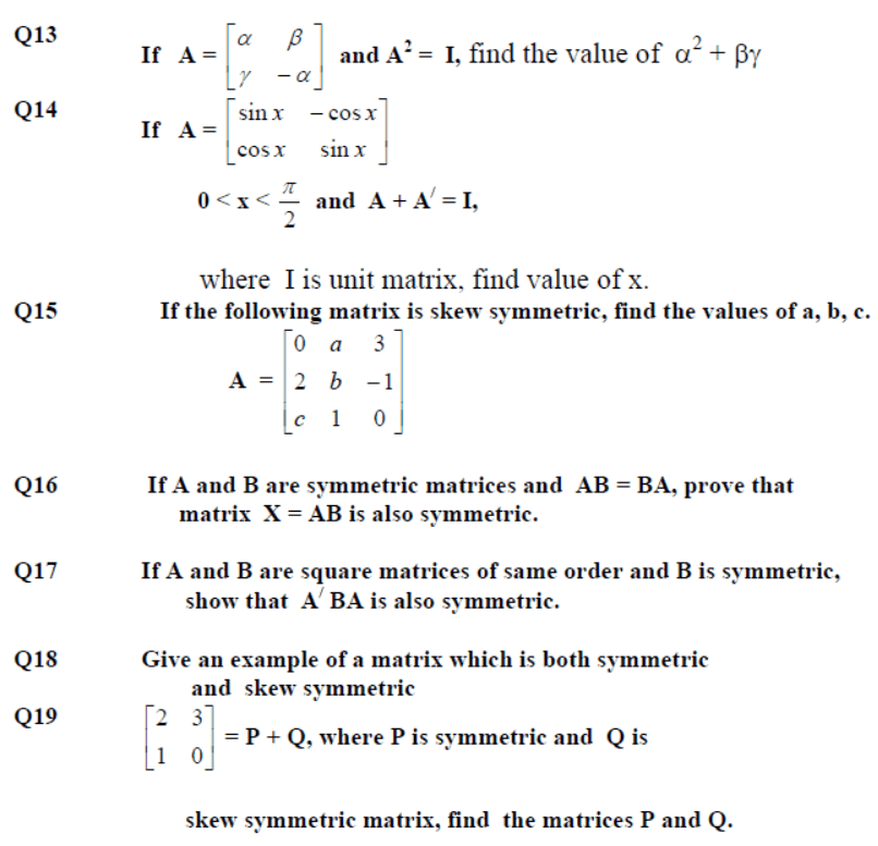 CBSE Class 12 Mathematics HOTs Matrices and Determinants
