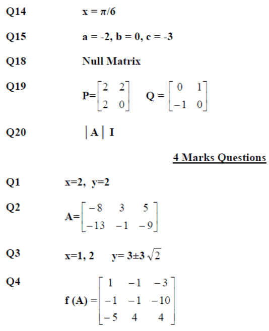 CBSE Class 12 Mathematics HOTs Matrices and Determinants