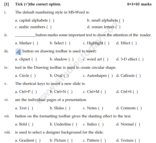 CBSE Class 5 Computer Science Question Paper Set C