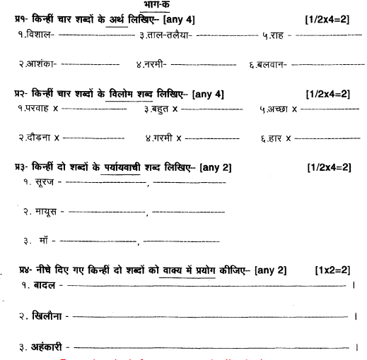 CBSE Class 3 Hindi Question Paper Set I
