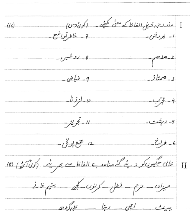 Cbse Class 8 Urdu Question Paper Set D