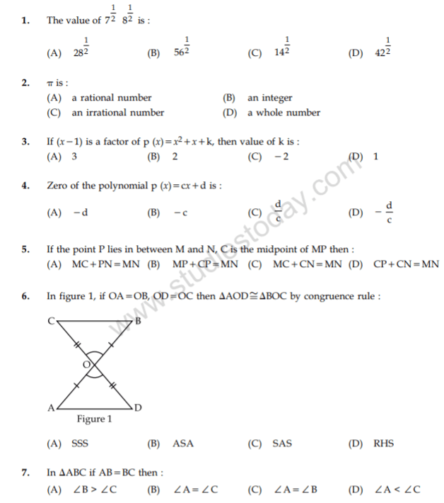 CBSE Class 9 Mathematics Practice Question Paper Set W