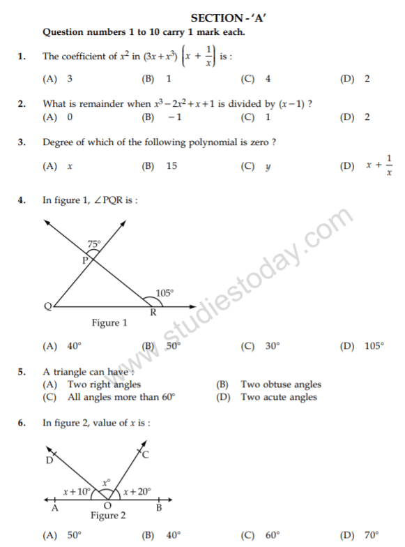 CBSE Class 9 Mathematics Practice Question Paper Set U