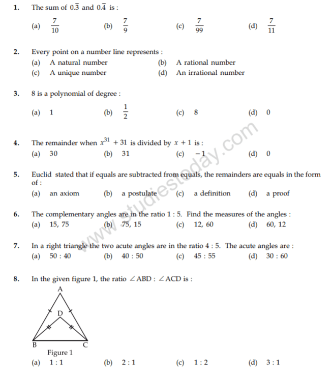 CBSE Class 9 Mathematics Question Paper Set K