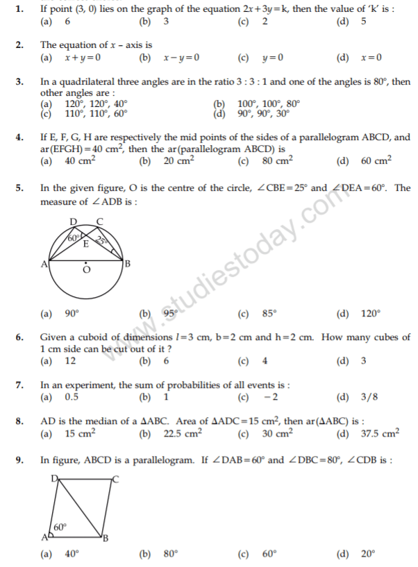 CBSE Class 9 Mathematics Revision Question Paper Set E