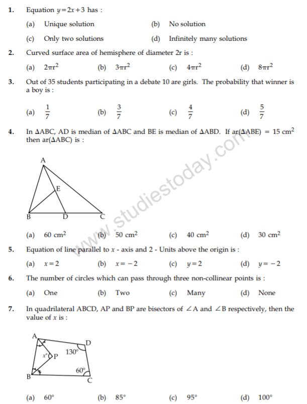 CBSE Class 9 Mathematics Revision Question Paper Set B