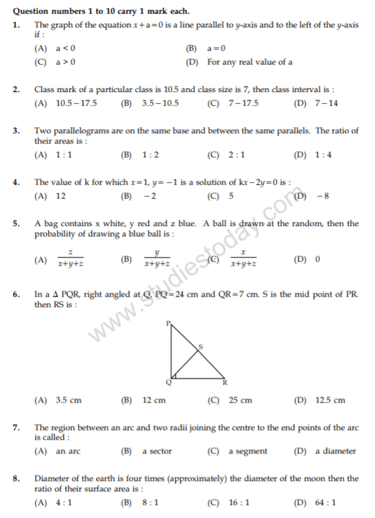 CBSE Class 9 Mathematics Revision Question Paper Set 8
