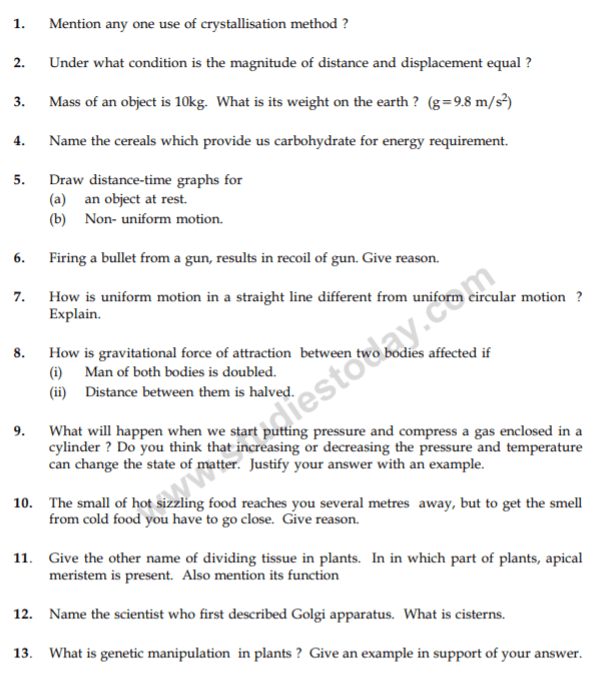 CBSE Class 9 Science Revision Question Paper Set 12