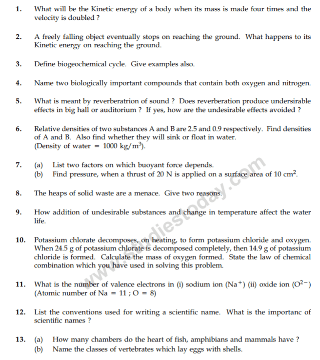 CBSE Class 9 Science Revision Question Paper Set 31