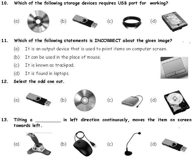 CBSE Class 3 Computer Input Output & Storage Devices MCQs, Multiple