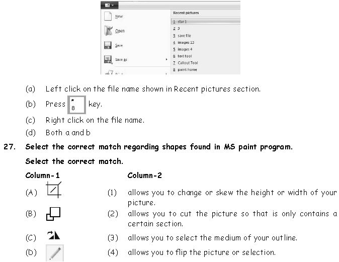 CBSE Class 3 Computer Ms Paint MCQs, Multiple Choice Questions