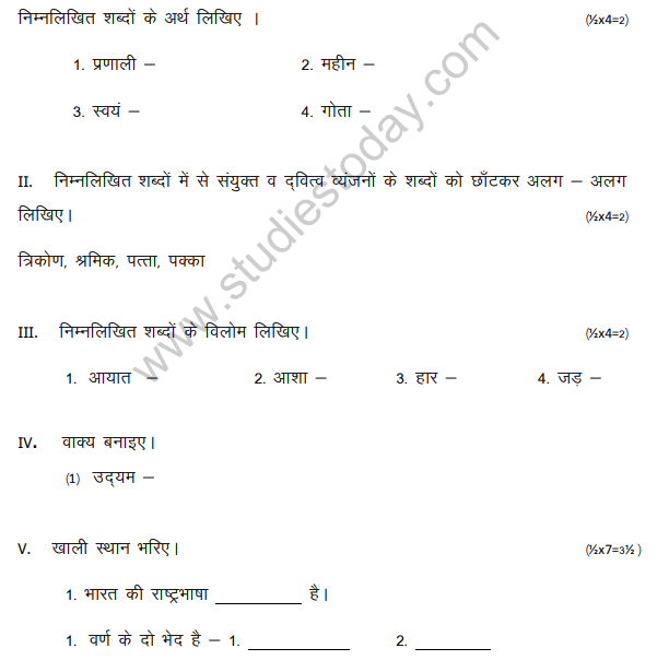 CBSE Class 5 Hindi Question Paper Set E