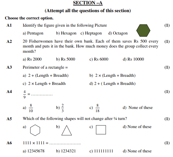 CBSE Class 5 Mathematics Sample Paper Set K