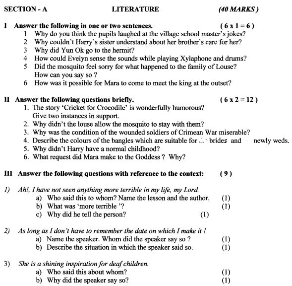 CBSE Class 8 English Question Paper Set Y