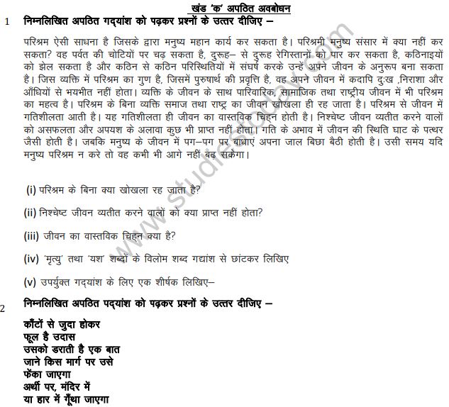CBSE Class 8 Hindi Sample Paper Set H