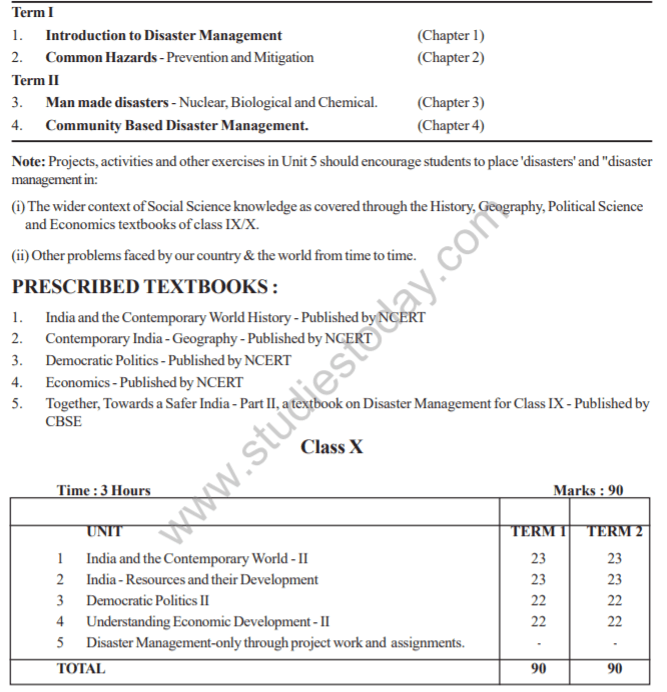 CBSE Class 10 Social Science Syllabus 2013 2014 Latest Syllabus for