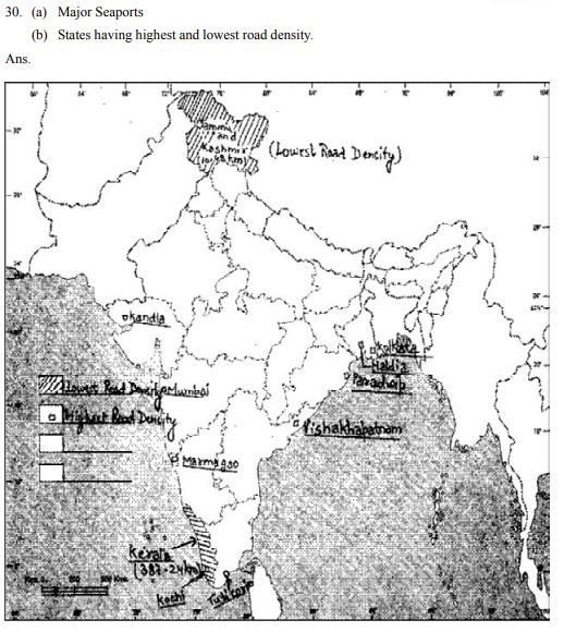 CBSE Class 12 Geography Map Major Seaports And Road Density Worksheet