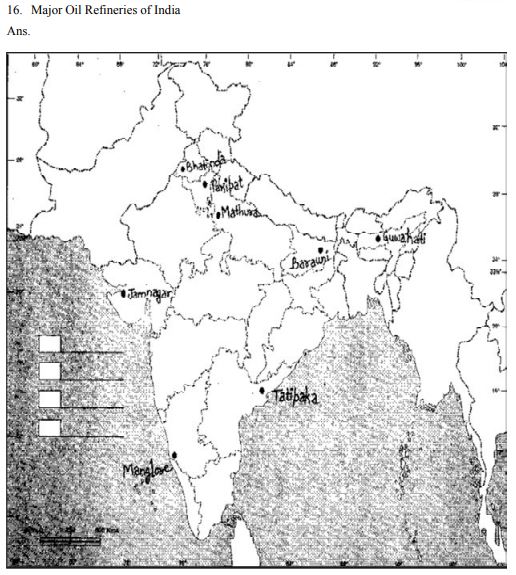 CBSE Class 12 Geography Map Major Oil Refineries Of India Worksheet