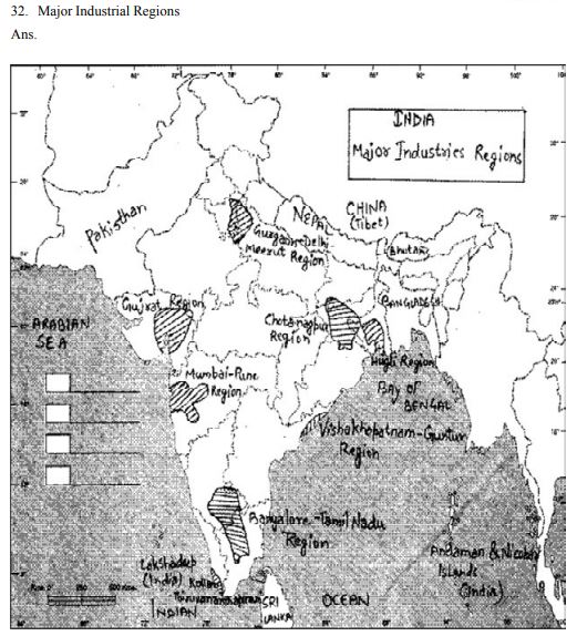 CBSE Class 12 Geography Map Major Industrial Regions Practice Worksheet