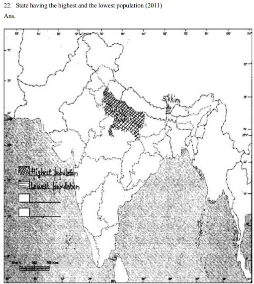 CBSE Class 12 Geography Map Highest And The Lowest Population Worksheet