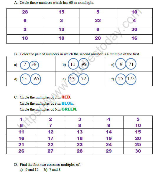 Class 5 Maths Be my Multiple be my Factor Worksheet Set B