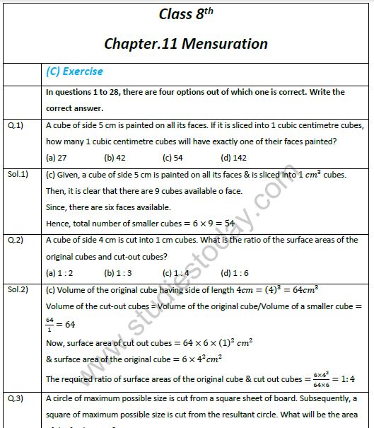 NCERT Exemplar Solutions Class 8 Maths Mensuration