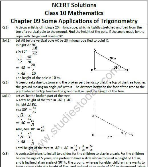 Trigonometry Questions For Class 10 Pdf Download