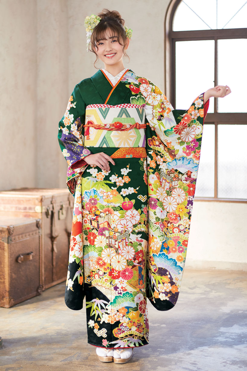 成人式レンタル振袖【古典/緑】OR2119 和泉市の成人式の前撮り・振袖レンタルはトータルフォトスタジオウイン