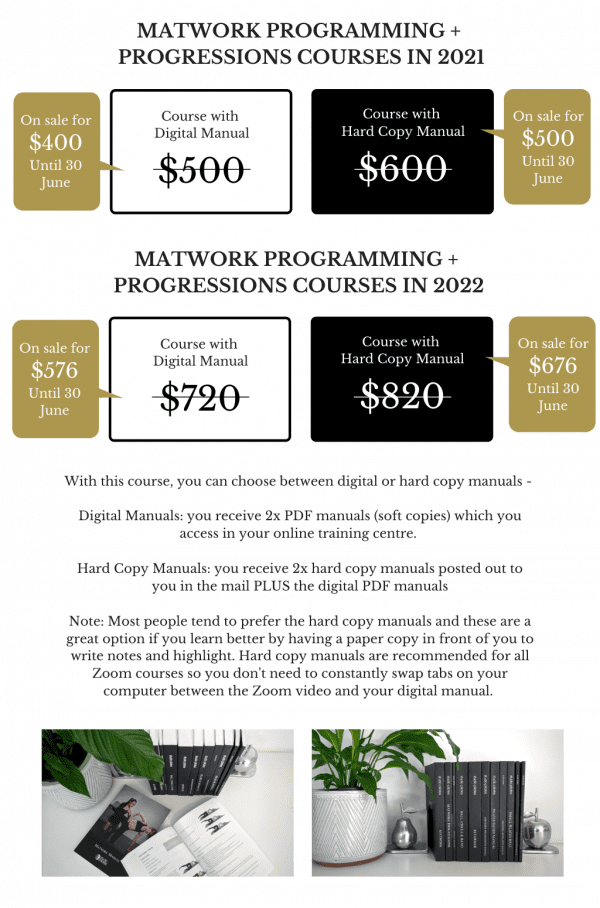 Course prices MATWORK PROGRESSIONS Studio Pilates