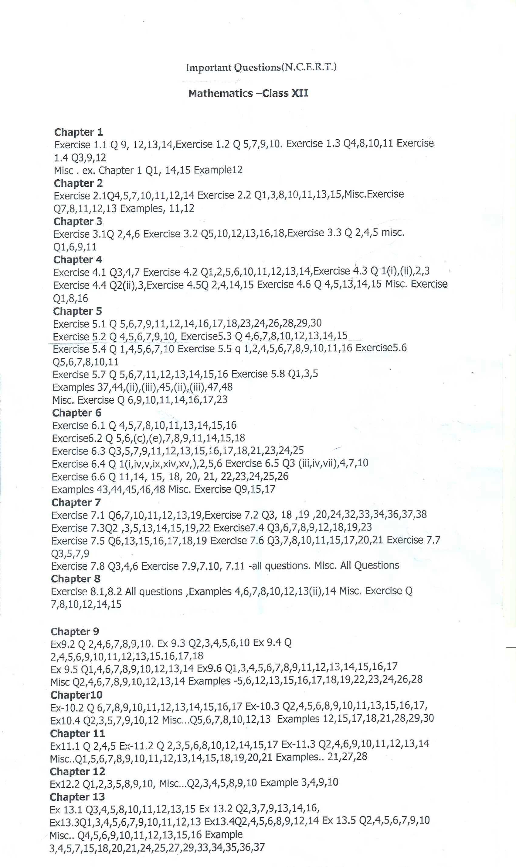 Maths Important Questions For Board Exam Class 12th Study Cbse Notes
