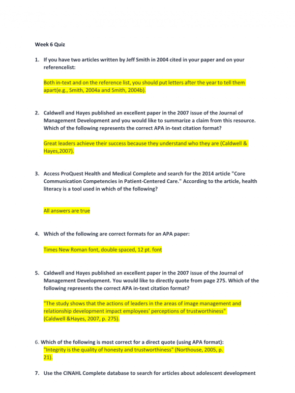 NUR 513 Topic 6 Quiz; APA, GCU Library Resources, and Scholarly