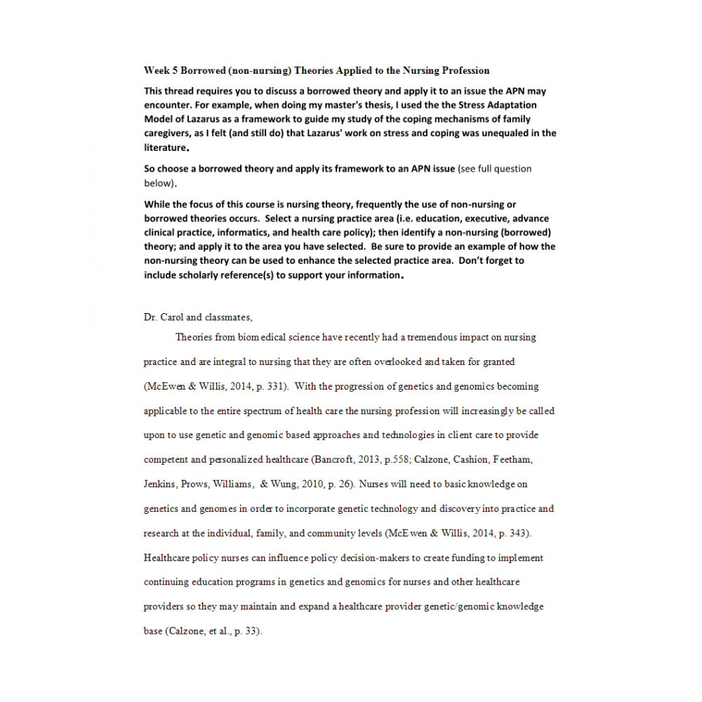 NR 501 Week 5 DQ Borrowed (nonnursing) Theories Applied to the Nursing
