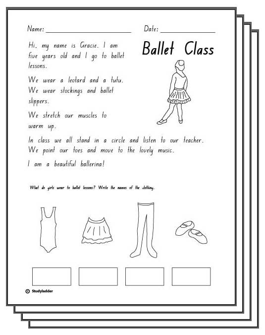 Ballet Class Response Activity Sheet, English skills online