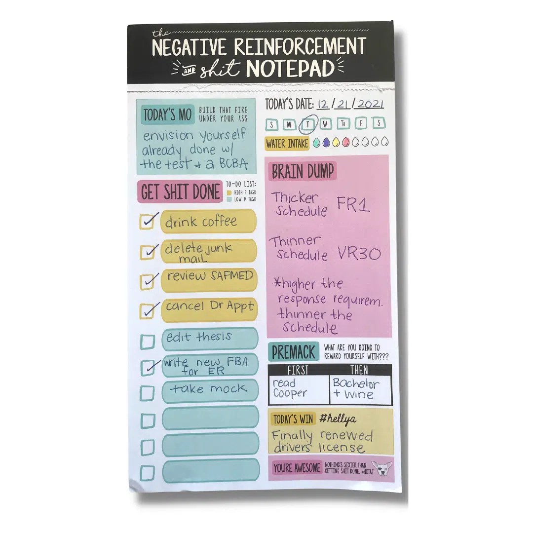 Negative Reinforcement Get Sh*t Done To Do List Study Notes ABA