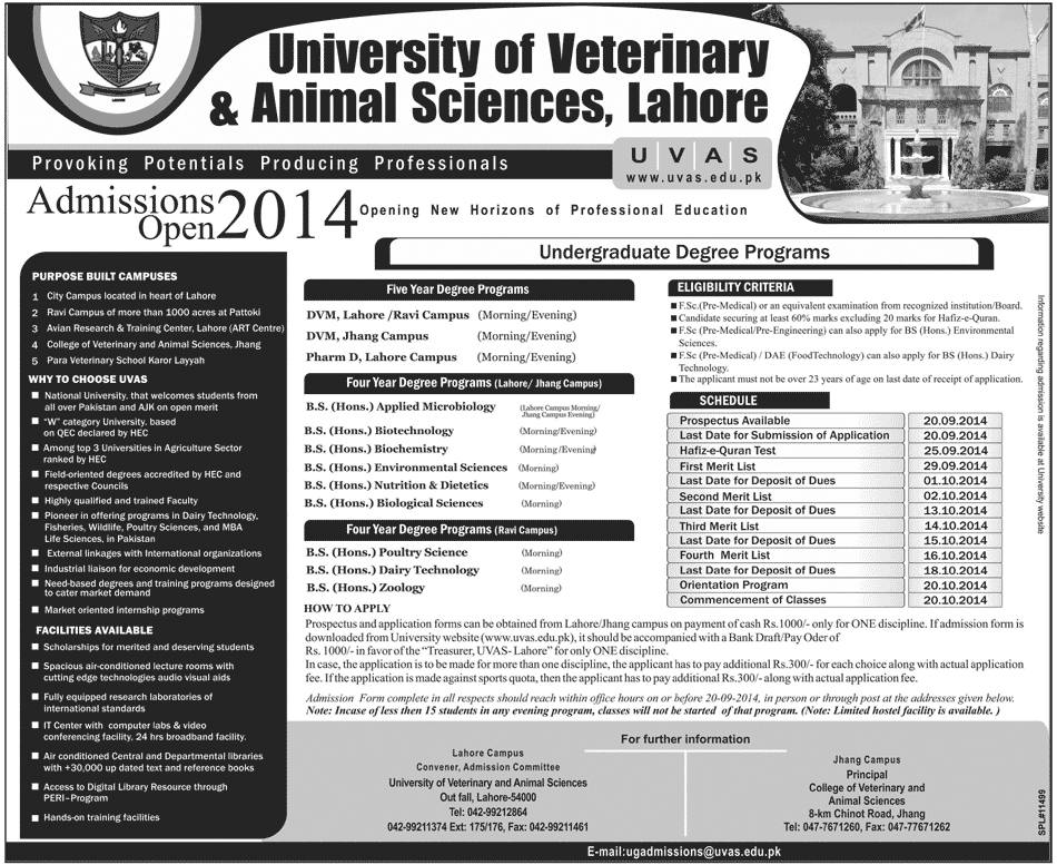 University of Veterinary and Animal Sciences Jhang Campus Admission