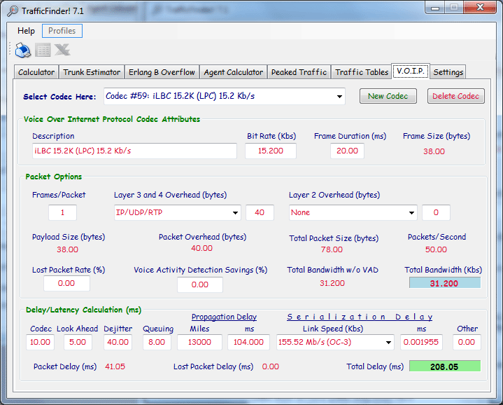 Voip Codec Calculator