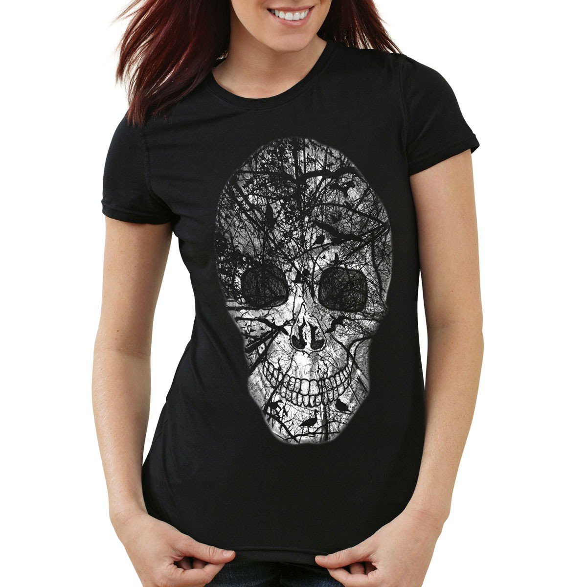 Skull Damen TShirt Totenkopf rocker club biker heavy horror kopchen
