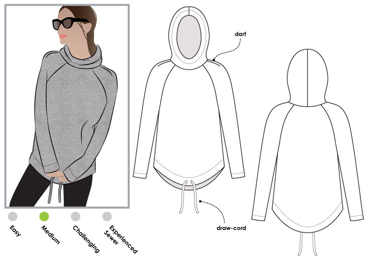 Oversized Hoodie PDF Sewing Pattern Women Knitted Fabrics Sizes