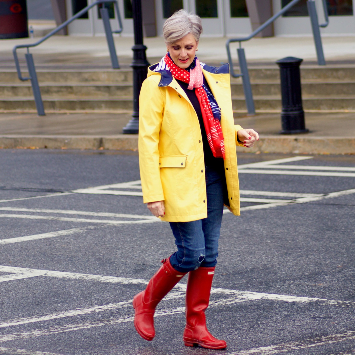 outfits with red rain boots