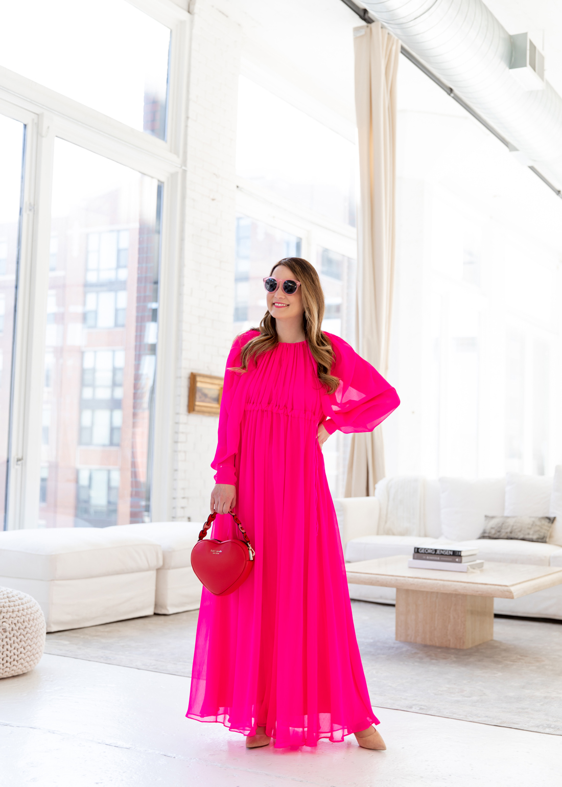 ASOS Edition Maxi Dress with Ruched Detail in Bright Pink