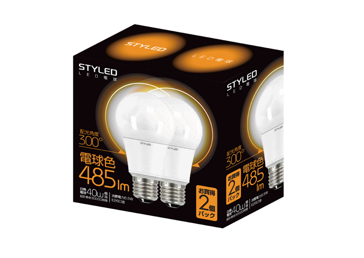LED電球 E26口金 全方向タイプ(300°) 40W相当 2個PK 電球色 LED電球・その他照明を企画