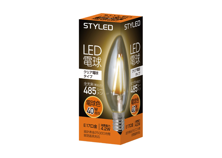 LED電球 E17口金 クリア電球キャンドルタイプ 40W相当 電球色 LED電球・その他照明を企画・開発・販売