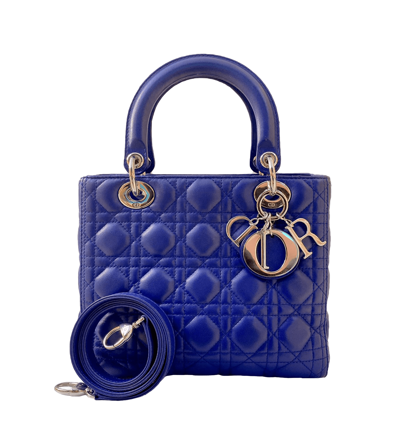 BLUE CANNAGE LAMBSKIN LEATHER MEDIUM LADY DIOR HANDBAG styleforless