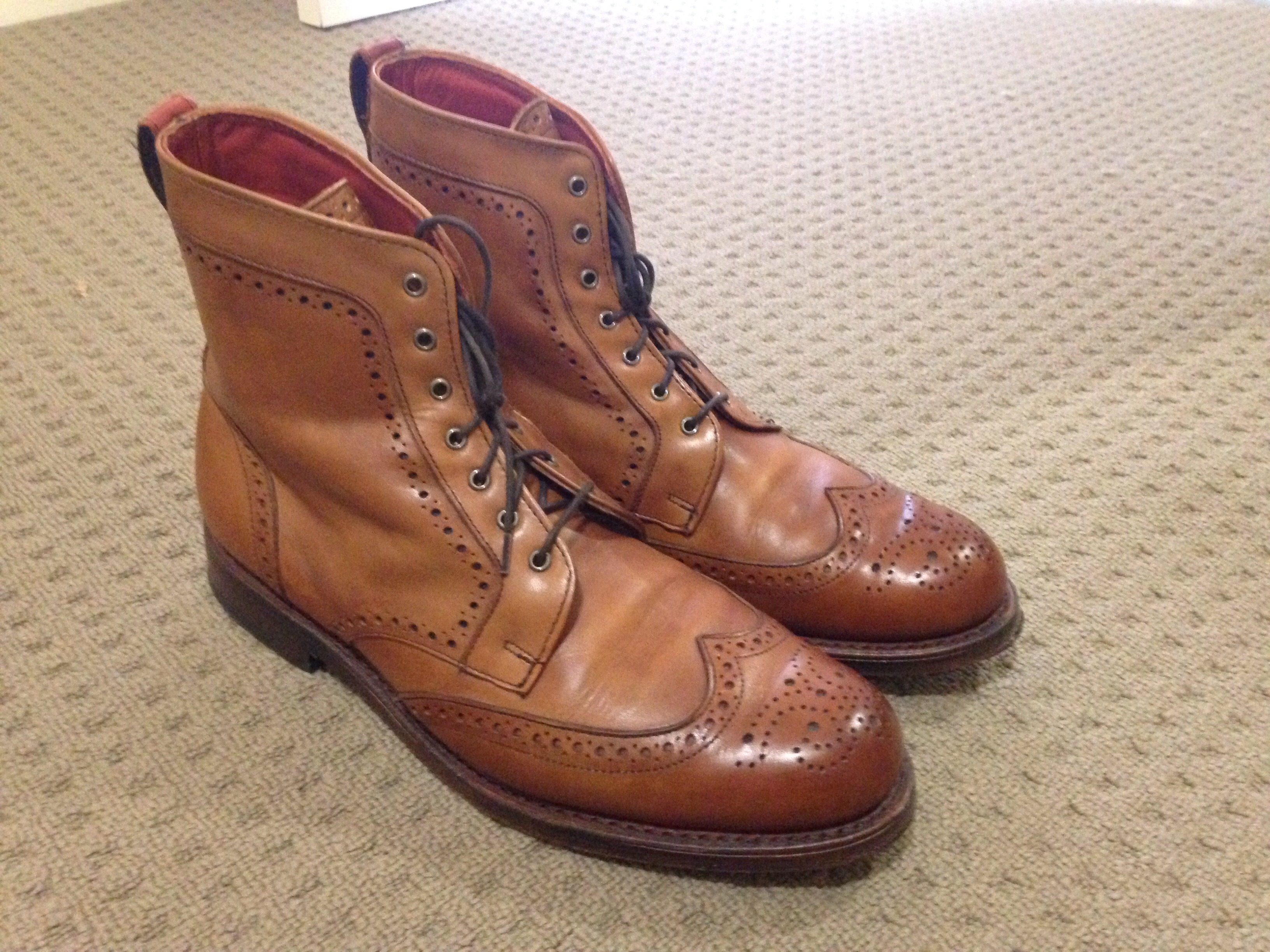 Allen Edmonds Dalton boots walnut burnished US 9D. Styleforum