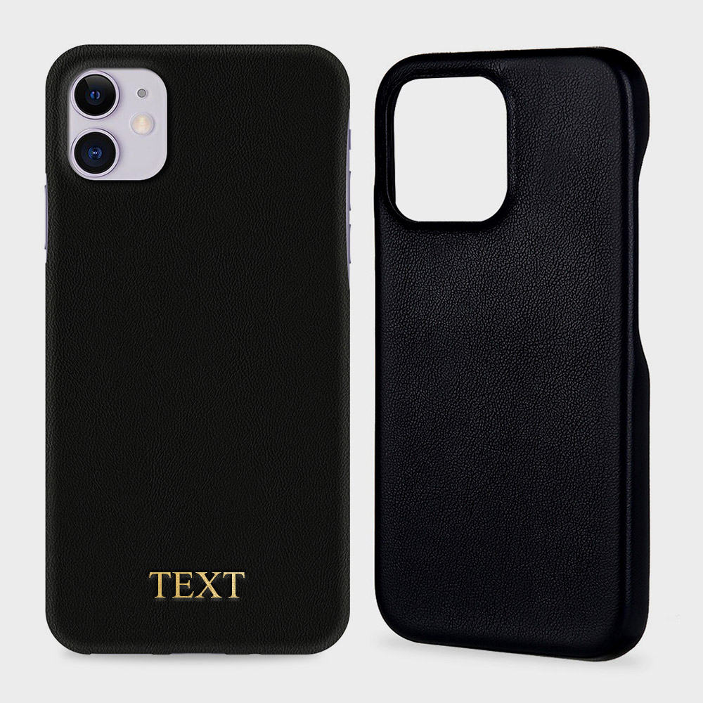 Custom for iPhone 11 Initials Engraving Slim Leather Case