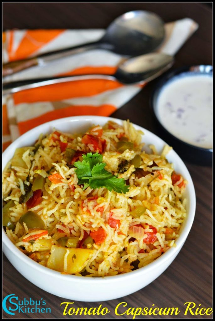 Andhra Tomato Capsicum Rice Recipe Andhra Thakkali Kudamilagai Sadham Recipe Subbus Kitchen