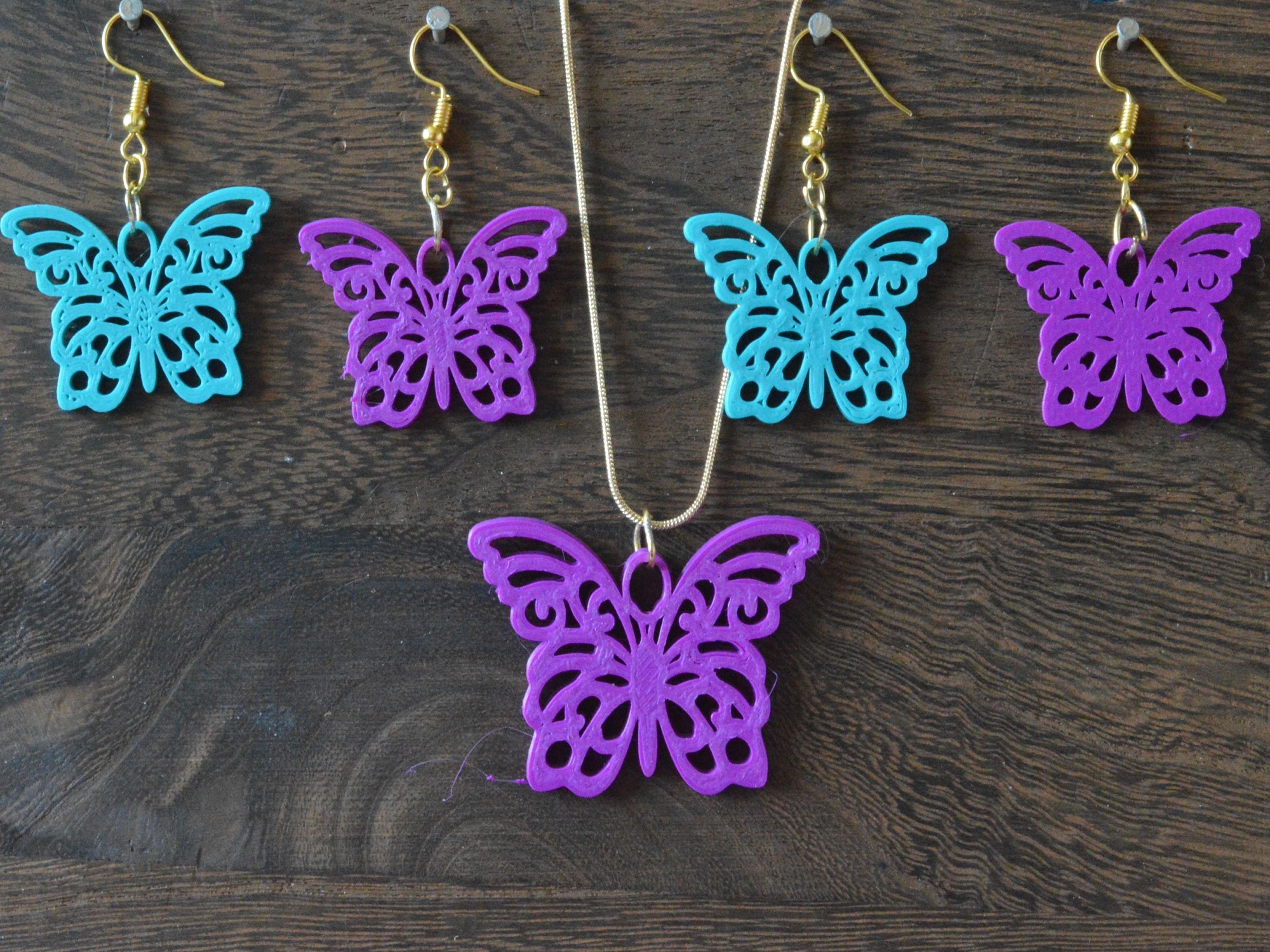 Butterfly Earrings, Butterfly Necklace 3D Printed Jewelry Set