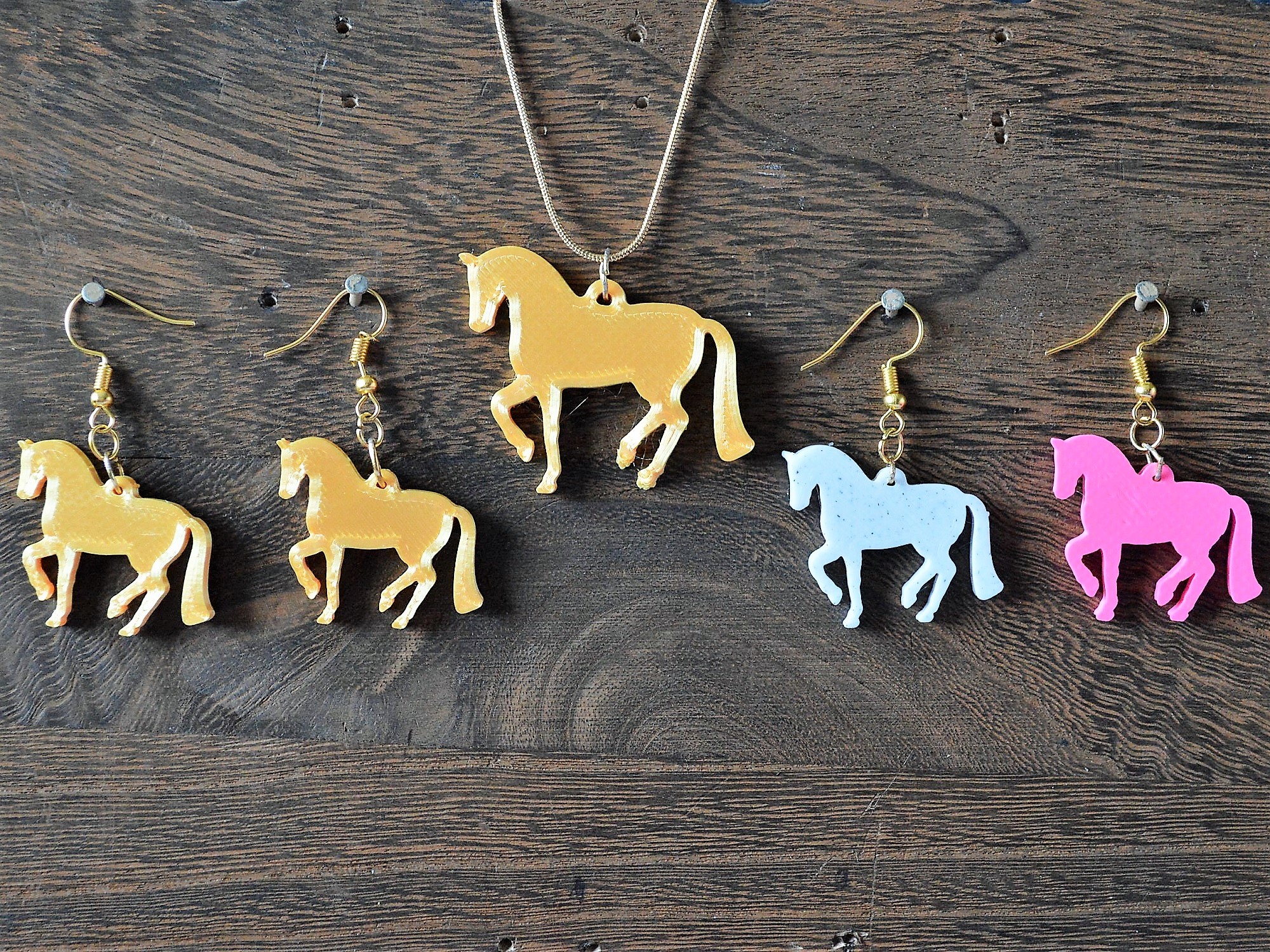 Horse Earrings, Horse Necklace 3D Printed Horse Jewelry Set, Earring